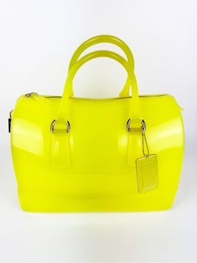 Furla Candy Bag Bright Yellow Dome Boston Jelly Satchel Handbag with Lock